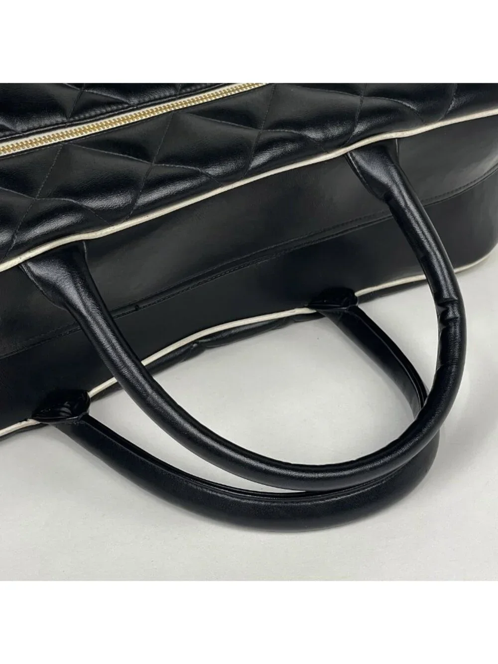 Chanel Boston Bag Quilted Leather Black White